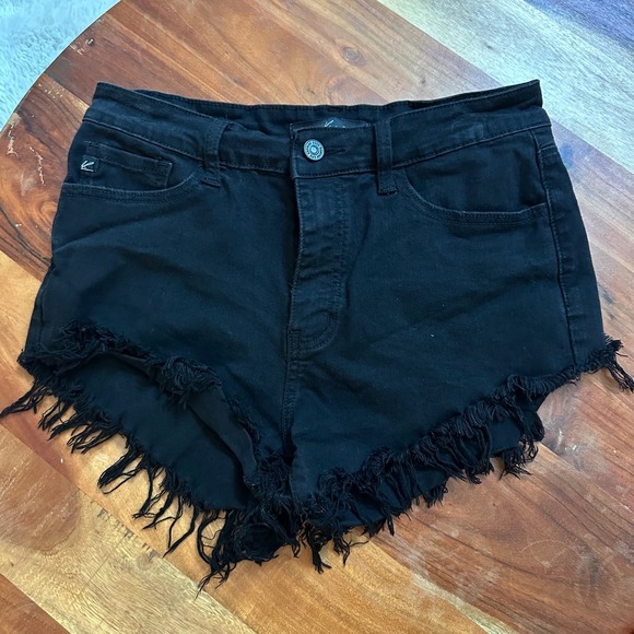 KanCan Black Cutoff High Rise Denim Shorts Hot Short Daisy Duke Size 28 - Picture 1 of 5